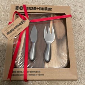 3 pc wood cheese set - new in box.